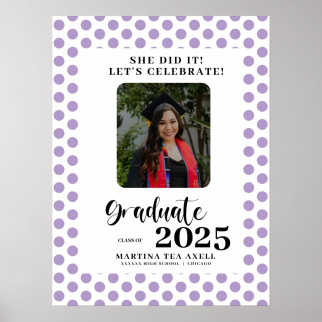 Poster Lavender Photo Pois Graduation Party (Devant)