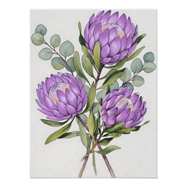 Poster Lavender Protea Botanical Watercolor (Devant)