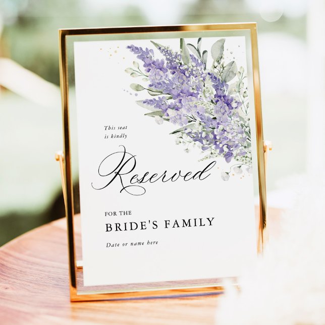 Poster Lavender & Sage Green Floral Wedding Reserved Sign (Lavender sage green floral reserved seating sign for wedding ceremony, elegant watercolor flowers)