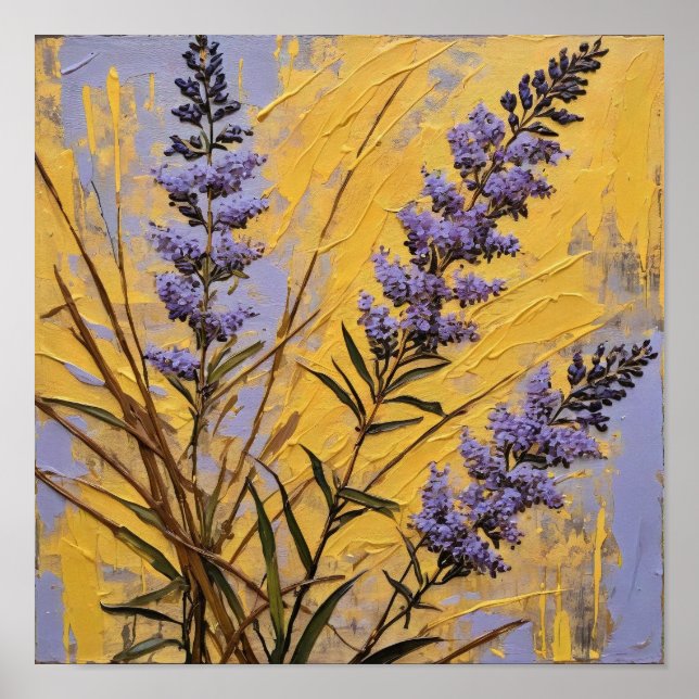 Poster Lavender Wildflowers on Golden Textured Background (Devant)