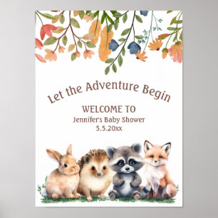 Poster l'aventure commence animaux bienvenue à la baby sh