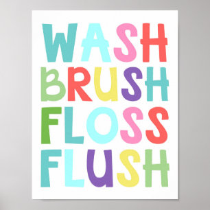 Poster Laver Brosse Flush Enfants Salle de bain