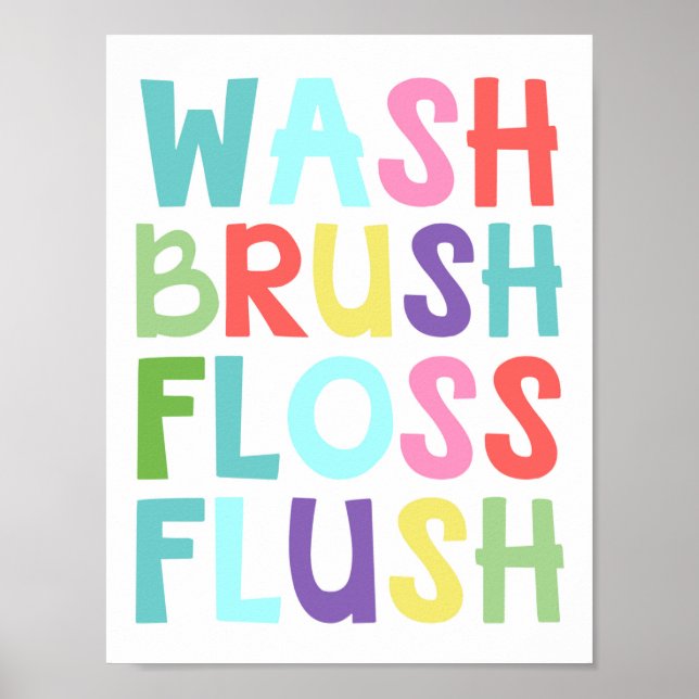 Poster Laver Brosse Flush Enfants Salle de bain (Devant)