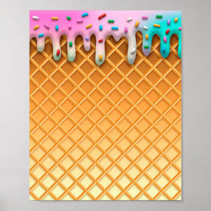 Poster Lavette de crème glacée rose cône avec arroses