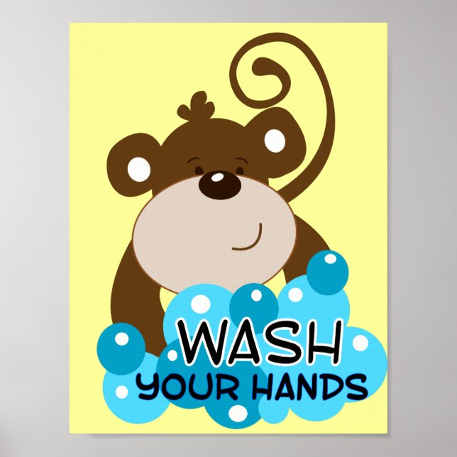 Poster Lavez Vos Mains Singe Salle De Bain Art Imprimer (Devant)