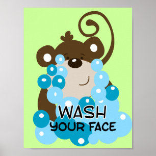 Poster Lavez Votre Visage Singe Salle De Bains Art Imprim