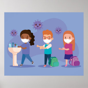 Poster Lavez-vous les mains à l'école