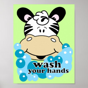 Poster Lavez-vous les mains Zebra Bathroom Art Imprimer