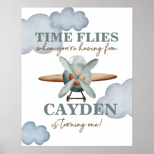 Poster L'avion Anniversaire Le Temps Passe