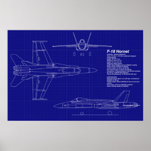 Poster L'avion Blueprints le frelon F-18 de  