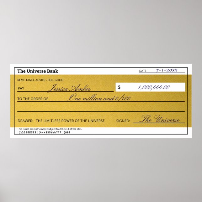 Poster Law of Attraction Elegant Gold Abundance Check (Devant)