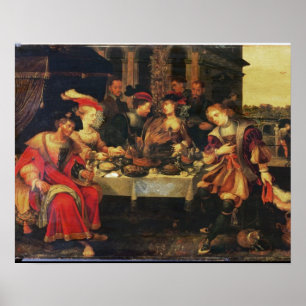 Poster Lazare à la table de l'homme riche, 1618 (huile su