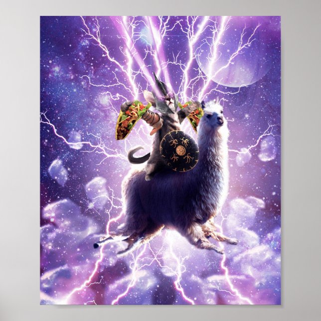 Poster Lazer Warrier Space Cat Riding Llama Avec Taco (Devant)