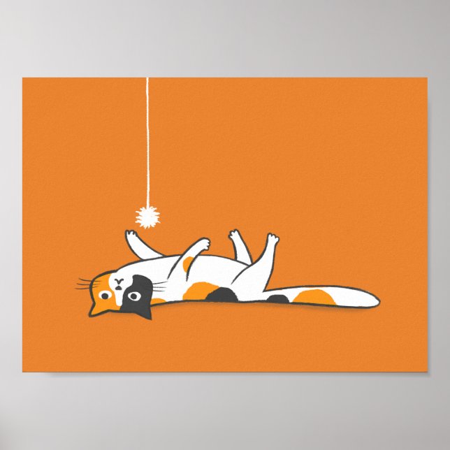 Poster Lazy Calico Chat avec jouet | Chat Kitty Funny (Devant)