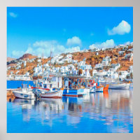ldp MYKONOS - bateaux de pêche - port - panorama