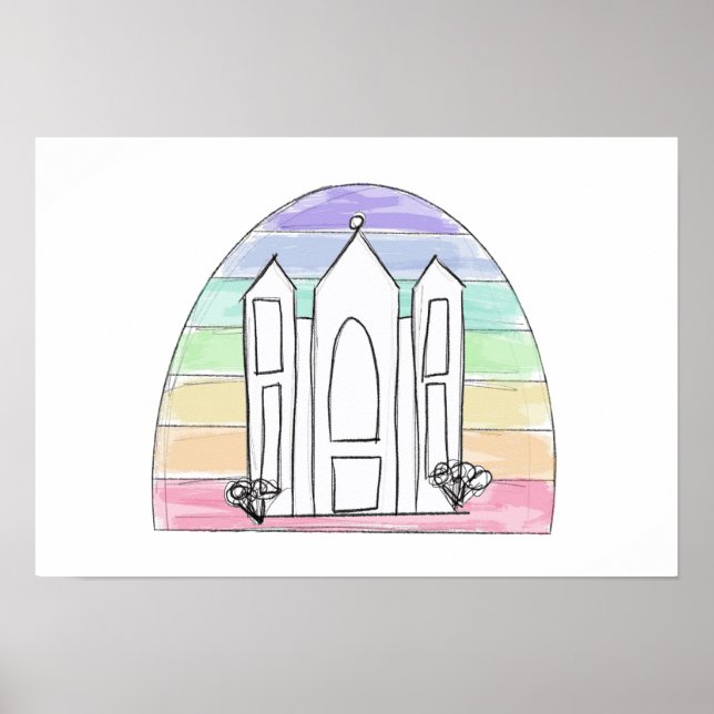 Poster LDS Salt Lake City Temple arc-en-ciel couchant mor (Devant)