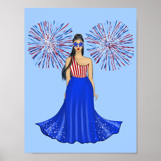 Poster Le 4 juillet avec Illustration de mode Fireworks (Devant)