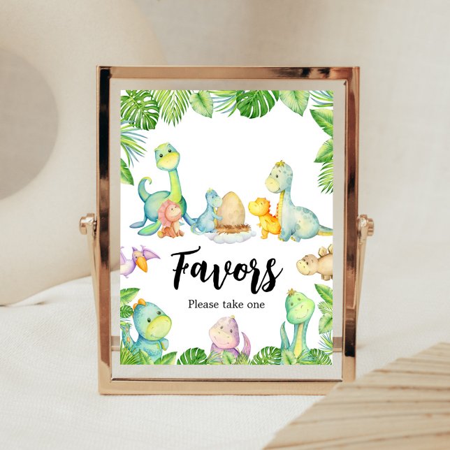 Poster Le Baby shower Cute Dinosaur Privilégie (Greenery Dinosaur Baby Shower Favors Sign)