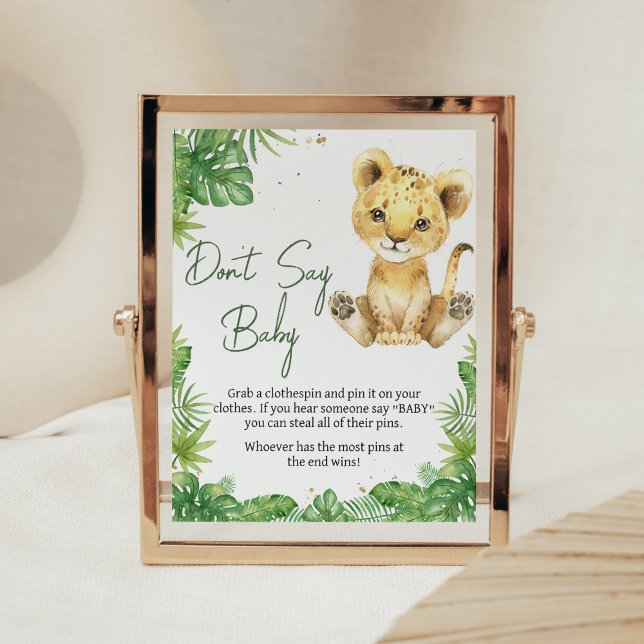 Poster Le Baby shower de lion rugissant ne dit pas bébé (Roaring with Excitement Lion Baby Shower Don't Say Baby Sign)