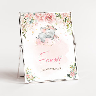 Poster Le Baby shower d'éléphant rose floral favorise