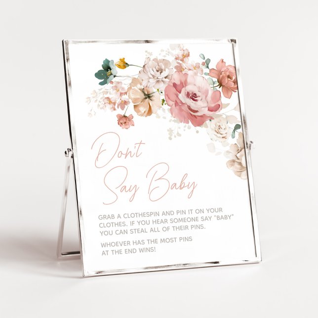 Poster Le Baby shower Fleur sauvage du printemps ne dit p (Summer Floral Baby Shower Don't Say Baby Sign)