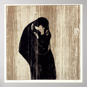 Poster Le baiser de la lithographie d'Edvard Munch,