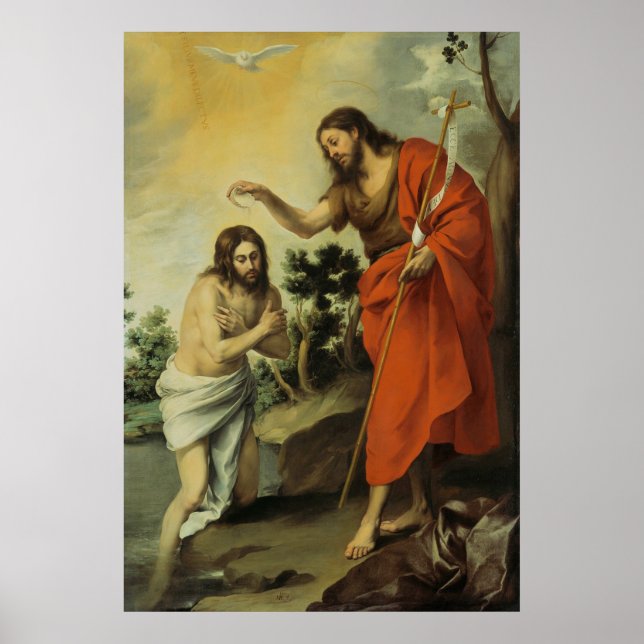 Poster Le baptême du Christ par Bartolome Esteban Murillo (Devant)