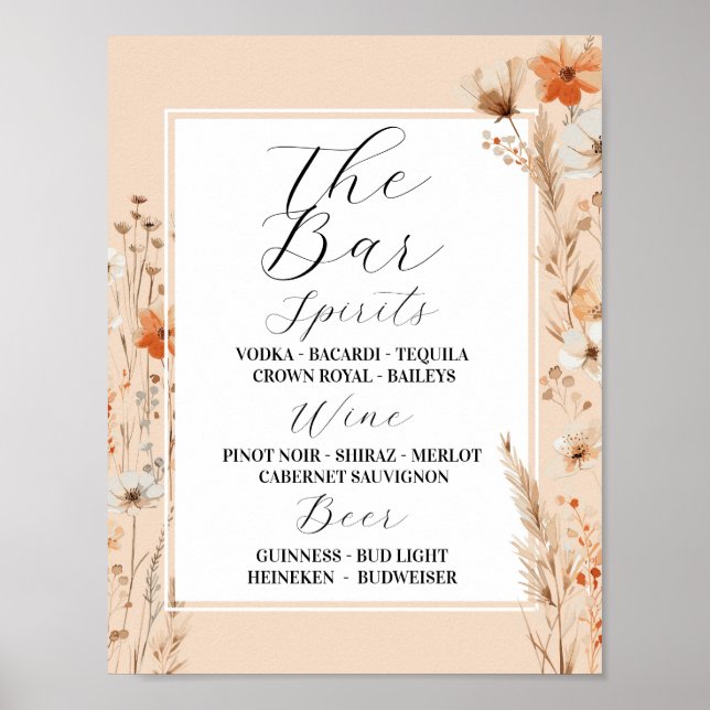 Poster Le Bar Floral Mariage Boho Florals Bohemian (Devant)