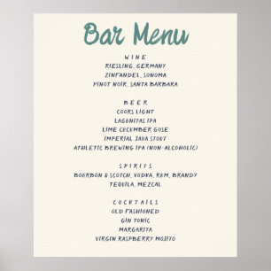 Poster Le Bar Quirky Handwriting Menu Mariage Boissons