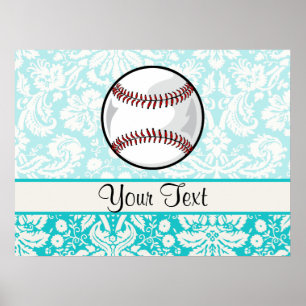 Poster Le base-ball turquoise de motif de damassé