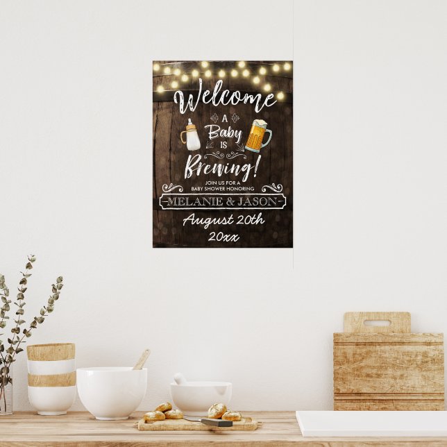 Poster Le bébé brasse Baby shower Bienvenue (Cuisine)