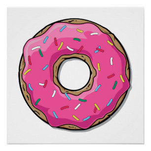 Poster Le beignet rose de bande dessinée avec arrose