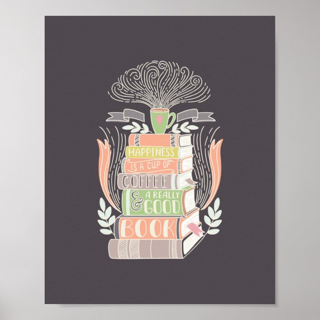 Poster Le bonheur c'est le café et les livres (Devant)