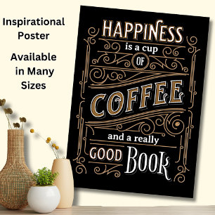Poster Le bonheur est la Coupe du Café & Bon Livre Brown 