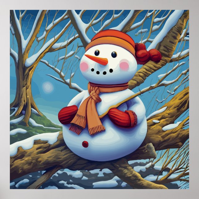 Poster Le bonhomme de neige sur l'arbre (Devant)
