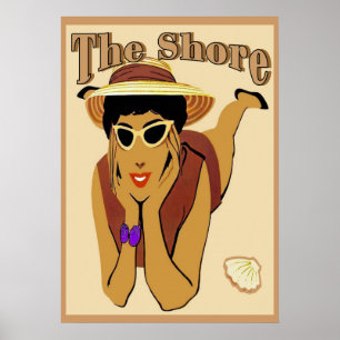 Poster Le bord de mer, dame sur la plage