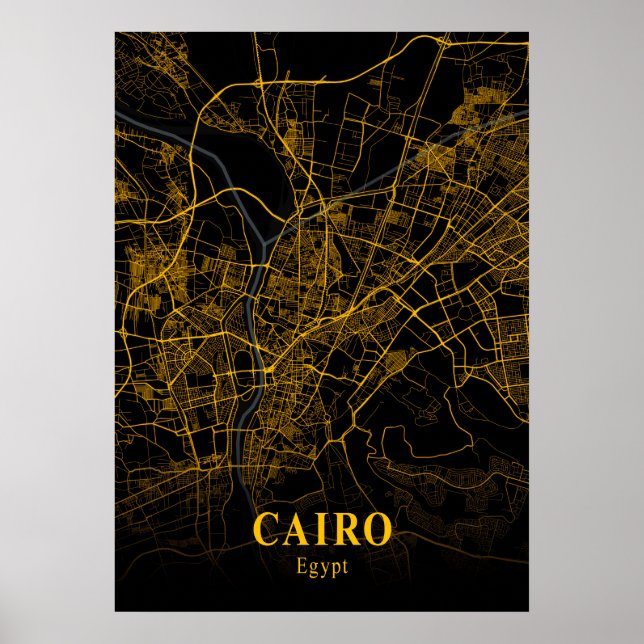 Poster Le Caire - Égypte Carte de la ville d'or (Devant)