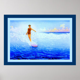 Poster Le cavalier du Surf ~ Hawaii ~ Art Vintage