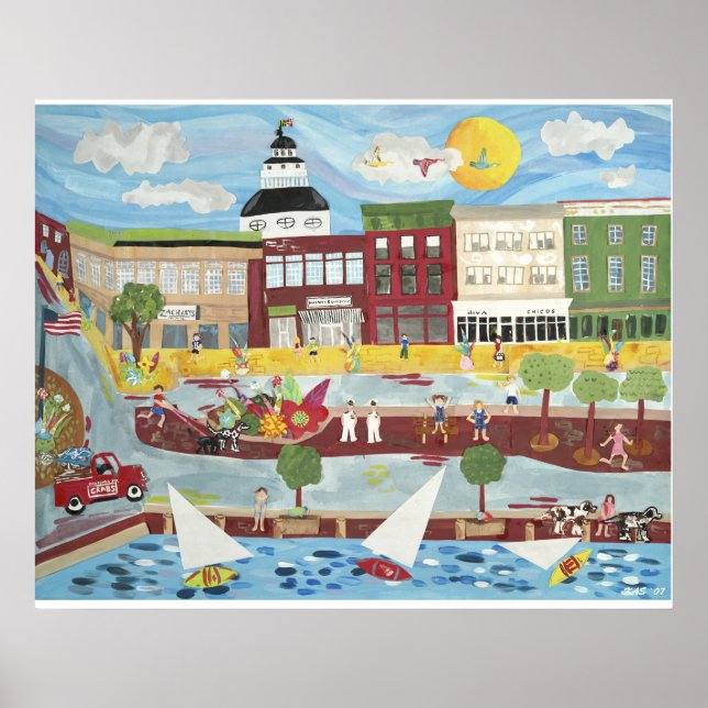 Poster Le centre-ville d'Annapolis en été (Devant)