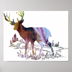 Poster Le Cerf Abstrait dans la silhouette forestière