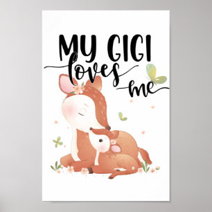 Poster Le cerf de bois Doe et le bébé Fawn Mon Gigi m'aim
