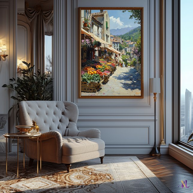 Poster Le charmant marché de village de style impressionn (Créateur téléchargé)