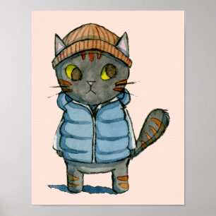 Poster Le chat avec la calotte et investissent vers le