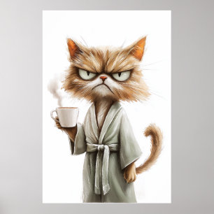Poster Le chat Grumpy a besoin de café
