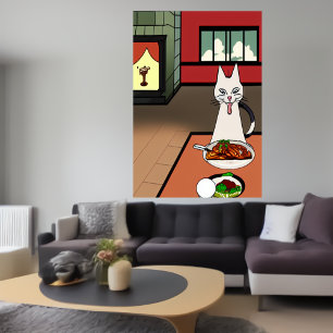 Poster Le chat mange de la viande mystérieuse   AI Art Po