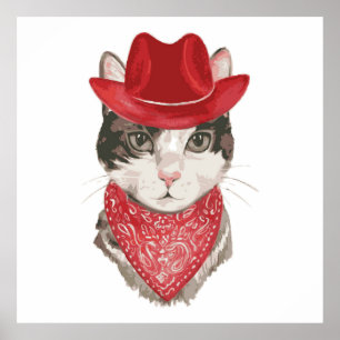 Poster Le chat vintageel dessin motif avec un animal de c
