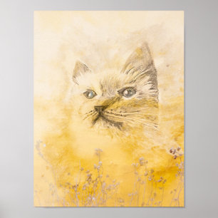 Poster Le chaton en imprimé jaune