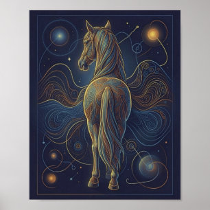 Poster Le cheval fractal bleu - regardant vers l'avant