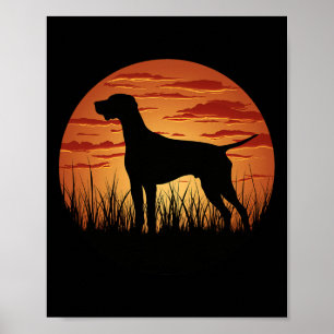 Poster Le Chien De Pointeur De Chasse Silhouetté Contre L