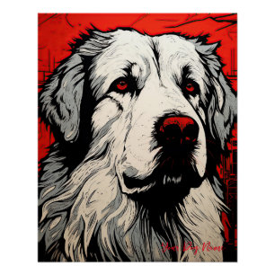 Poster Le chien des Grands Pyrénées, rouge et noir 003 -